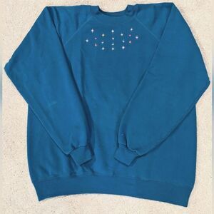 Vintage Hanes Activewear Women's XL crew neck sweater sweatshirt turquoise blue